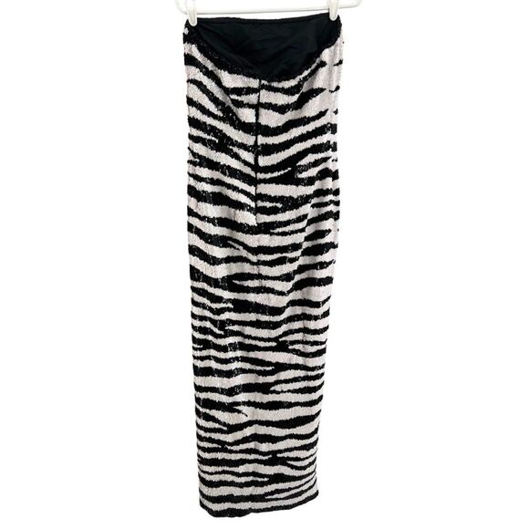 Sean sequin long strapless formal zebra print iridescent side slit prom - Picture 2 of 8